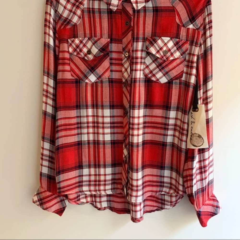 Ash & Ember Avalon Houston Fitted Plaid Flannel Shirt Red Size Small - Picture 6 of 15